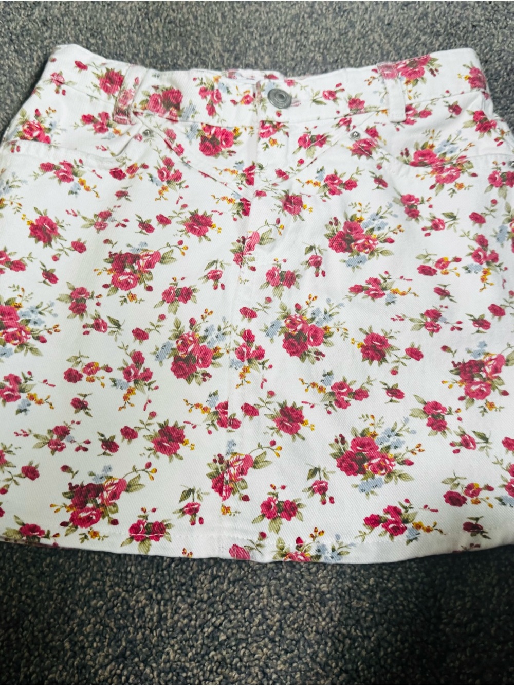 Zara White Skirt with Pink Floral Pattern